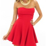 straplez mini kırmızı elbise